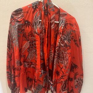 Red Floral Banana Republic Wrap Blouse - L